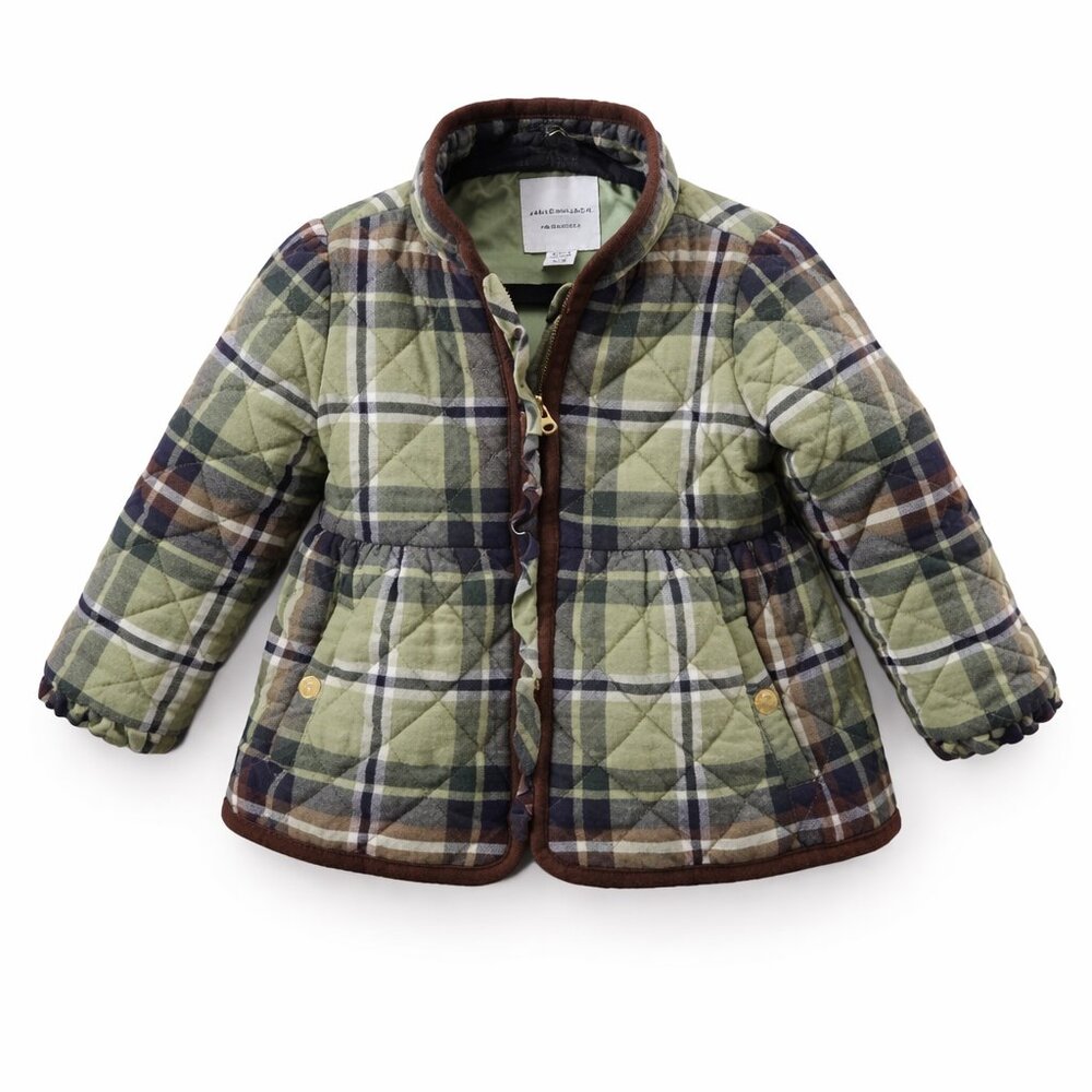 Janie and Jack Quilted Plaid Jacket in Green, Brown & Navy